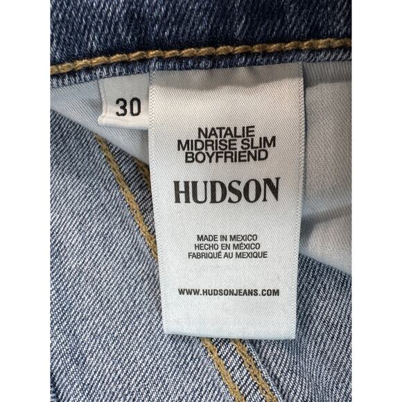 Hudson Natalie Mid-Rise Slim Boyfriend Jean 30 Medium Wash Cuffed Crop Stretch - Picture 7 of 15